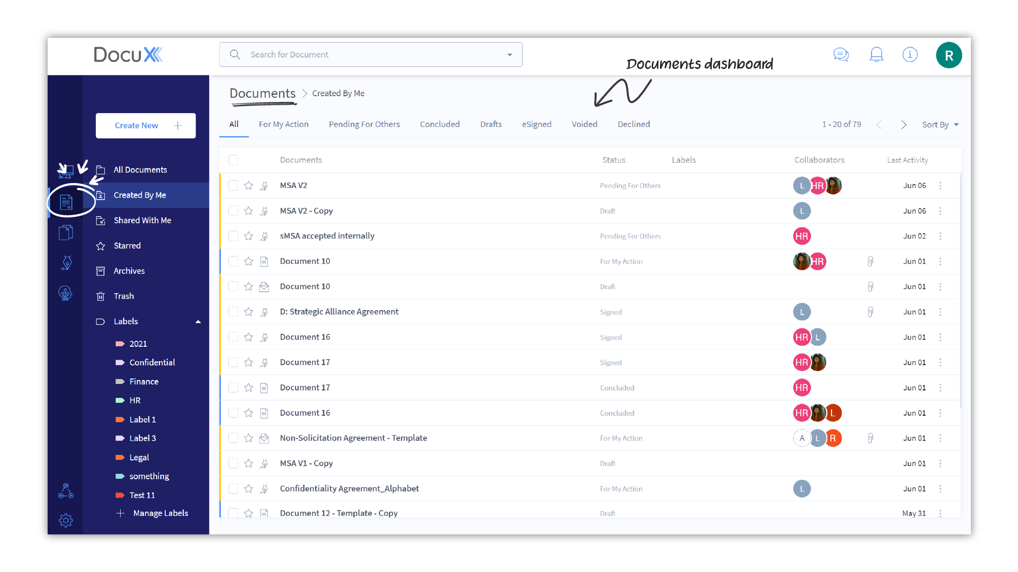 Documents dashboard